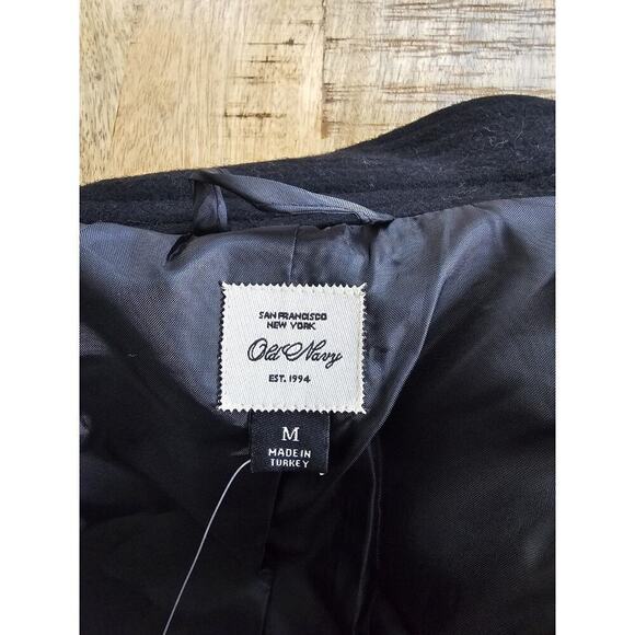 Old Navy Women’s Black Two Button Open Front Wool Long Pea Coat NWT Women's M - Picture 6 of 10